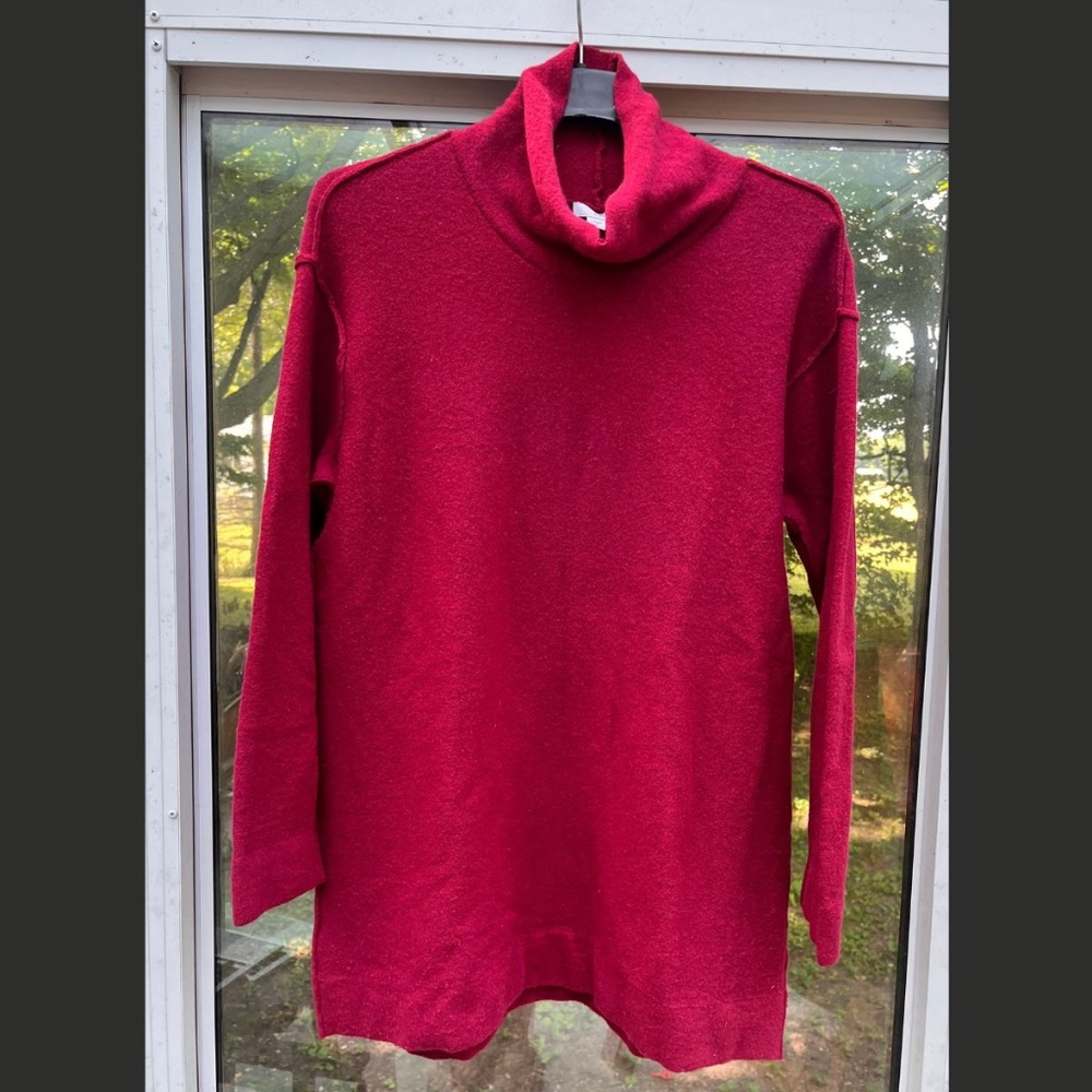 Pure Jill Yak Wool Blend Red Pullover Tunic Exposed Hem Women's Size Medium